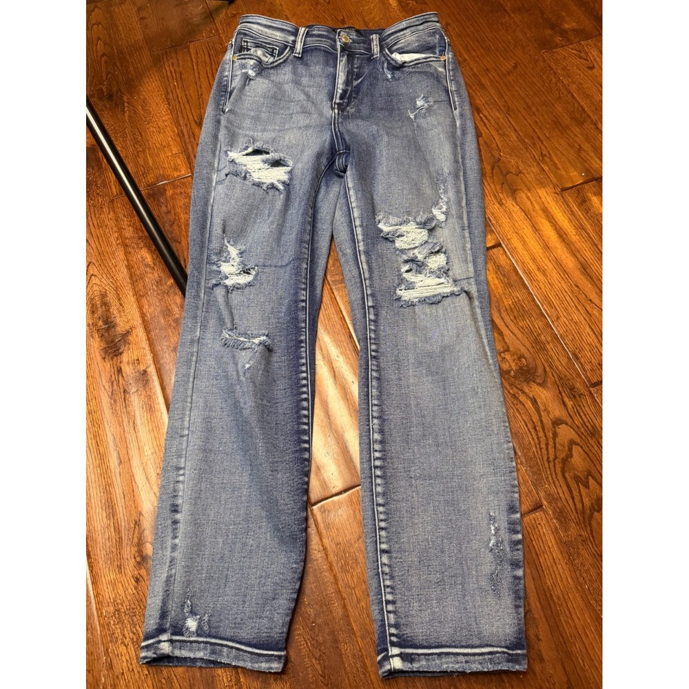 Judy Blue Los Angeles Distressed Boyfriend‎ Fit Jeans Medium Wash Blue Size 7/28